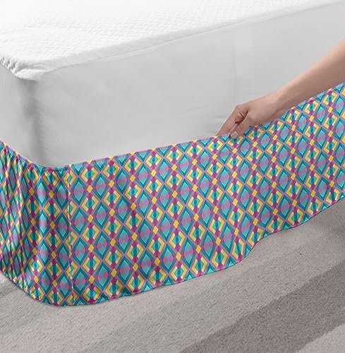 Lunarable Abstract Elastic Bed Skirt Pastel Yellow and Turquoise