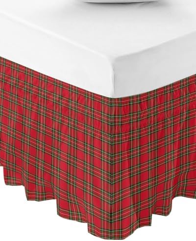 RisQiten Red Green Checkered Queen Bed Skirt 16 Inch Drop
