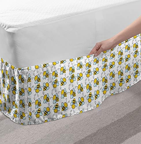 Lunarable Bee Elastic Bed Skirt Funny Summer Insect Wings Cartoon