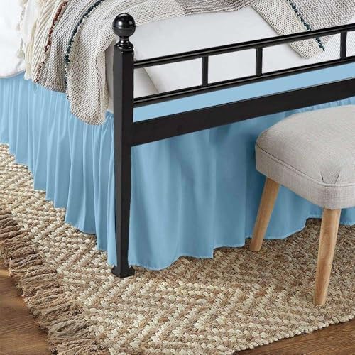 Sleepwell Light Blue Ruffled Bed Skirt King 12 Inch Drop