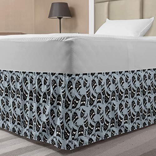 Lunarable Owl Lover Bed Skirt - Halloween Design Wrap Around Pale Blue Grey