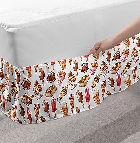 Lunarable Dessert Bedskirt Multicolor Retro Ice Cream Design