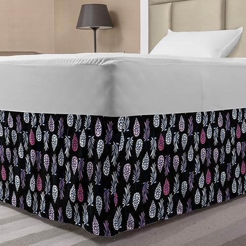 Lunarable Autumn Bed Skirt with Pine Cones Mistletoe Pattern