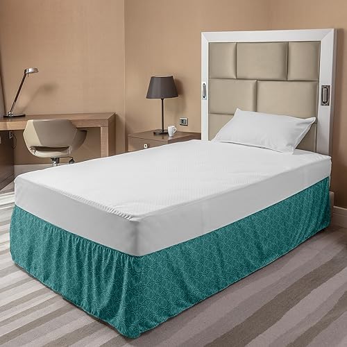 Lunarable Floral Elastic Bed Skirt Teal and Turquoise Abstract Design