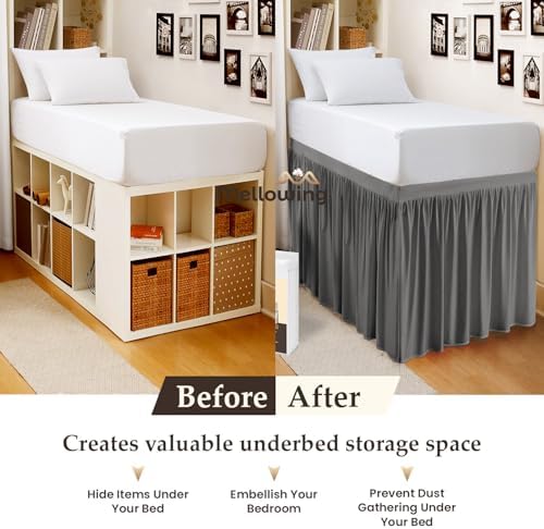 Mellowing Dorm Room Bed Skirt Twin XL - 32 Inch Drop - Light Grey