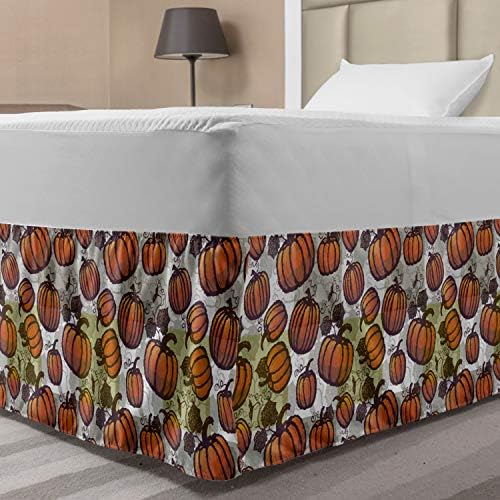 Lunarable Halloween Bed Skirt with Pumpkin Motif