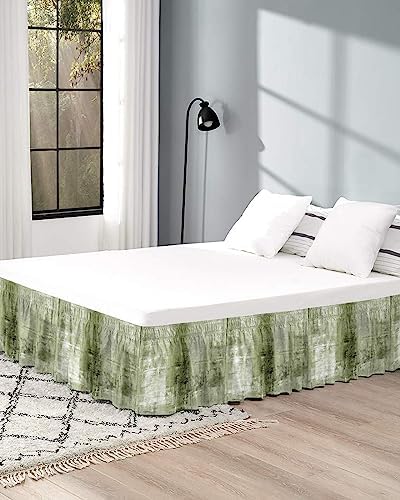 RisQiten Sage Green Bed Skirt Queen Size 18 Inch Drop