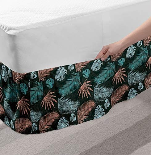 Lunarable Hawaii Bedskirt - Pastel Exotic Leaf Design