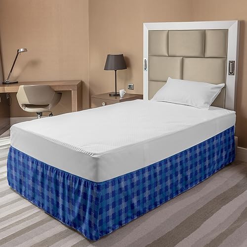 Lunarable Abstract Bed Skirt with Elastic Wrap Aqua Mesh Motif TwinTwin XL