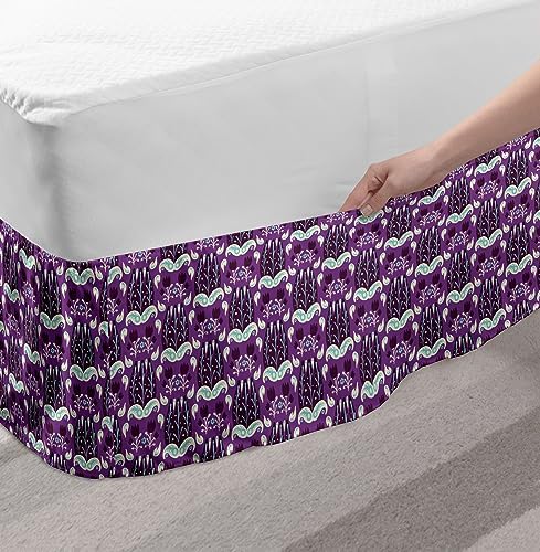 Lunarable Leafy Bed Skirt Khokhloma Purple Floral