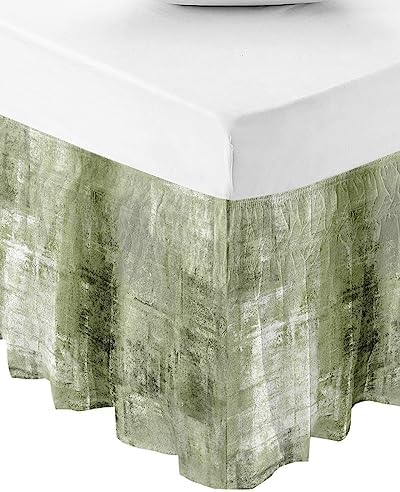 RisQiten Sage Green Bed Skirt Queen Size 18 Inch Drop
