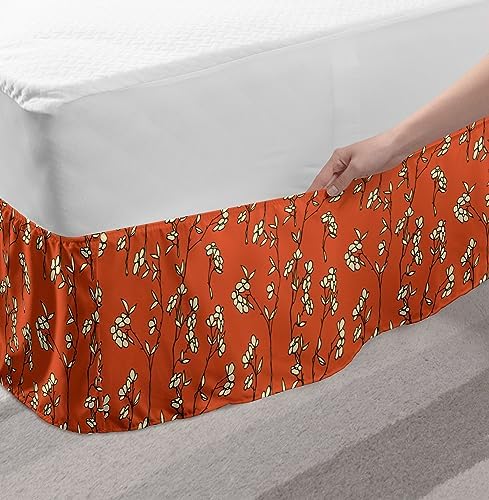 Lunarable Floral Bedskirt - TwinTwin XL Burnt Sienna Black White