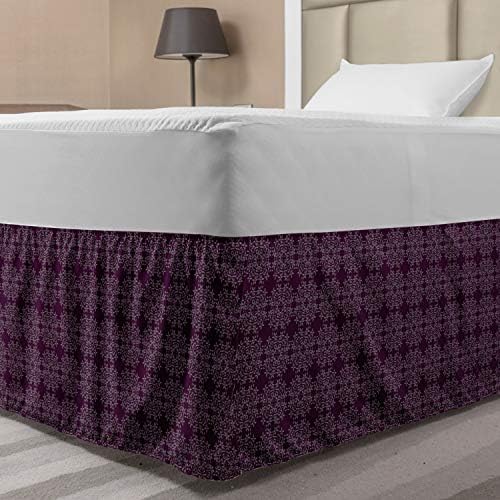 Lunarable Floral Bed Skirt - Dark Fuchsia with Elastic Wrap