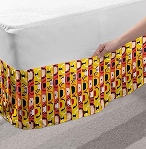 Lunarable Groovy Bed Skirt - Boho Pattern Elastic Twin XL Fit