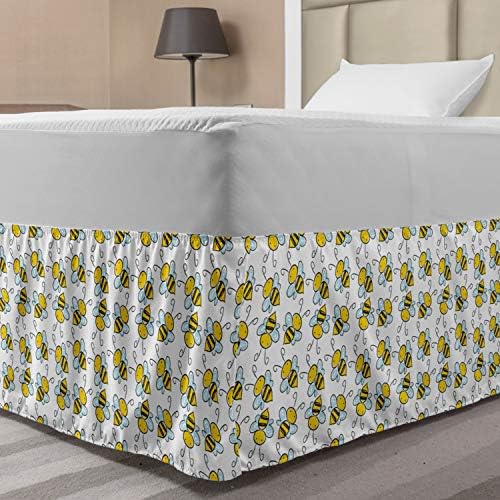 Lunarable Bee Elastic Bed Skirt Funny Summer Insect Wings Cartoon