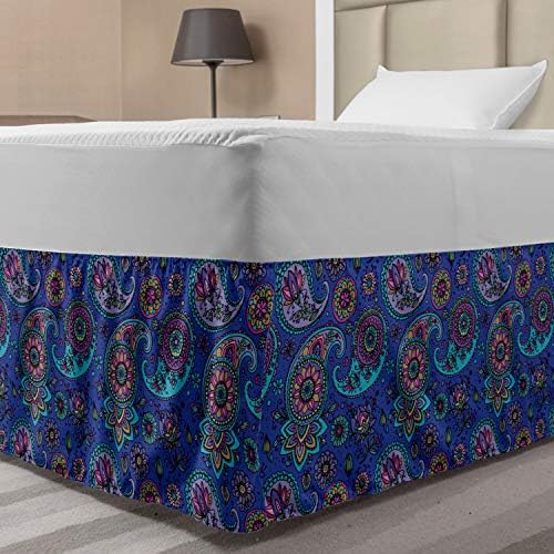 Lunarable Paisley Bed Skirt Dark Lavender and Multicolor