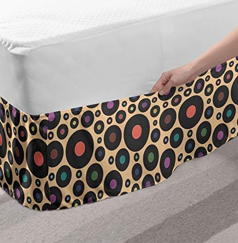 Lunarable Record Bedskirt Vinyl Retro Design Bedroom Decor