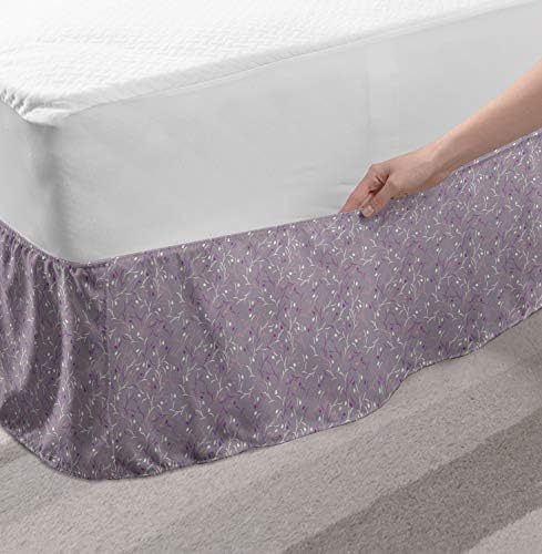Lunarable Floral Bed Skirt Grey Pink Ivory Fuchsia