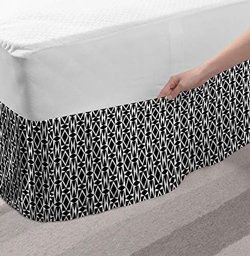 Lunarable Mid Century Bed Skirt Charcoal Grey and White