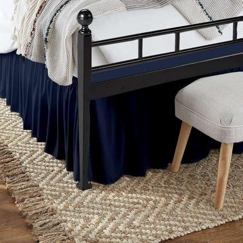 Sleepwell Navy Blue Ruffled Bed Skirt Queen 8 Inch Drop