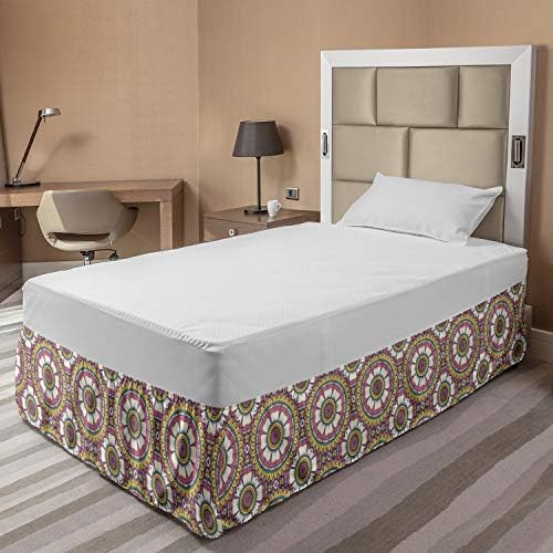 Lunarable Mandala Elastic Bed Skirt - Pink Mustard Beige