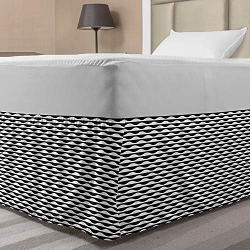 Lunarable Abstract Bed Skirt Minimalist Waves in Charcoal Grey and White