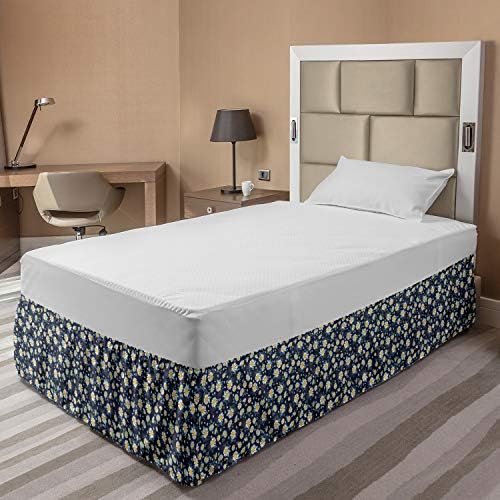 Lunarable Daisy Bed Skirt Dark Blue Grey Yellow