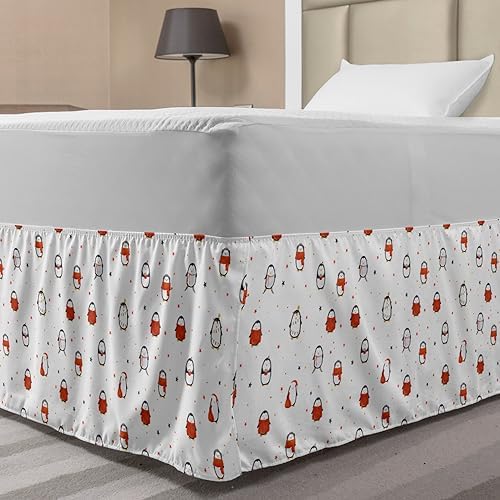 Lunarable Christmas Bed Skirt with Funny Penguins 1