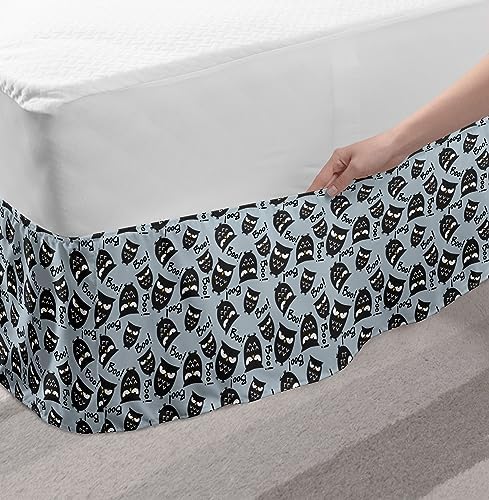 Lunarable Owl Lover Bed Skirt - Halloween Design Wrap Around Pale Blue Grey
