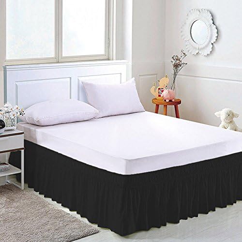 Amuze Bedding Elastic Wrap Around Ruffled Bed Skirt - Black Full XL