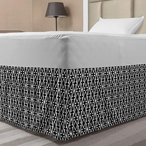 Lunarable Mid Century Bed Skirt Charcoal Grey and White
