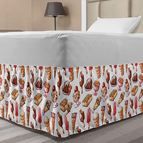 Lunarable Dessert Bedskirt Multicolor Retro Ice Cream Design