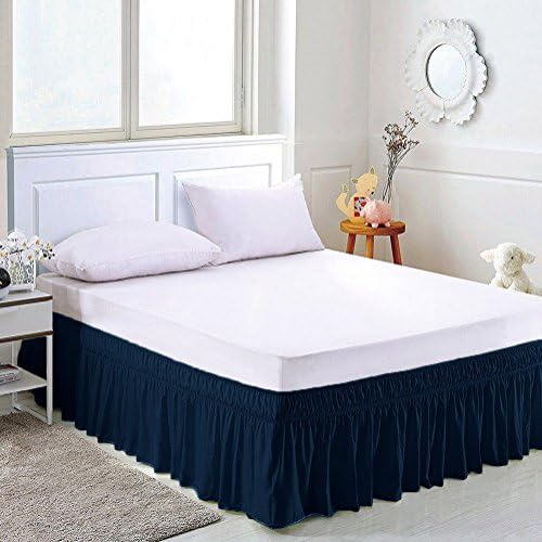Amuze Bedding Easy Fit Elastic Ruffled Bed Skirt Queen 21 Inches Navy Blue