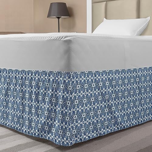 Lunarable Botanical Bedskirt Dark Blue White