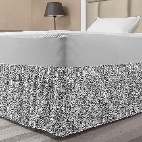 Ambesonne Black and White Bedskirt with Paisley Flowers 1