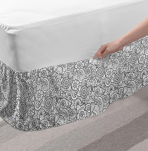 Ambesonne Black and White Bedskirt with Paisley Flowers 1