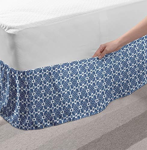 Lunarable Botanical Bedskirt Dark Blue White